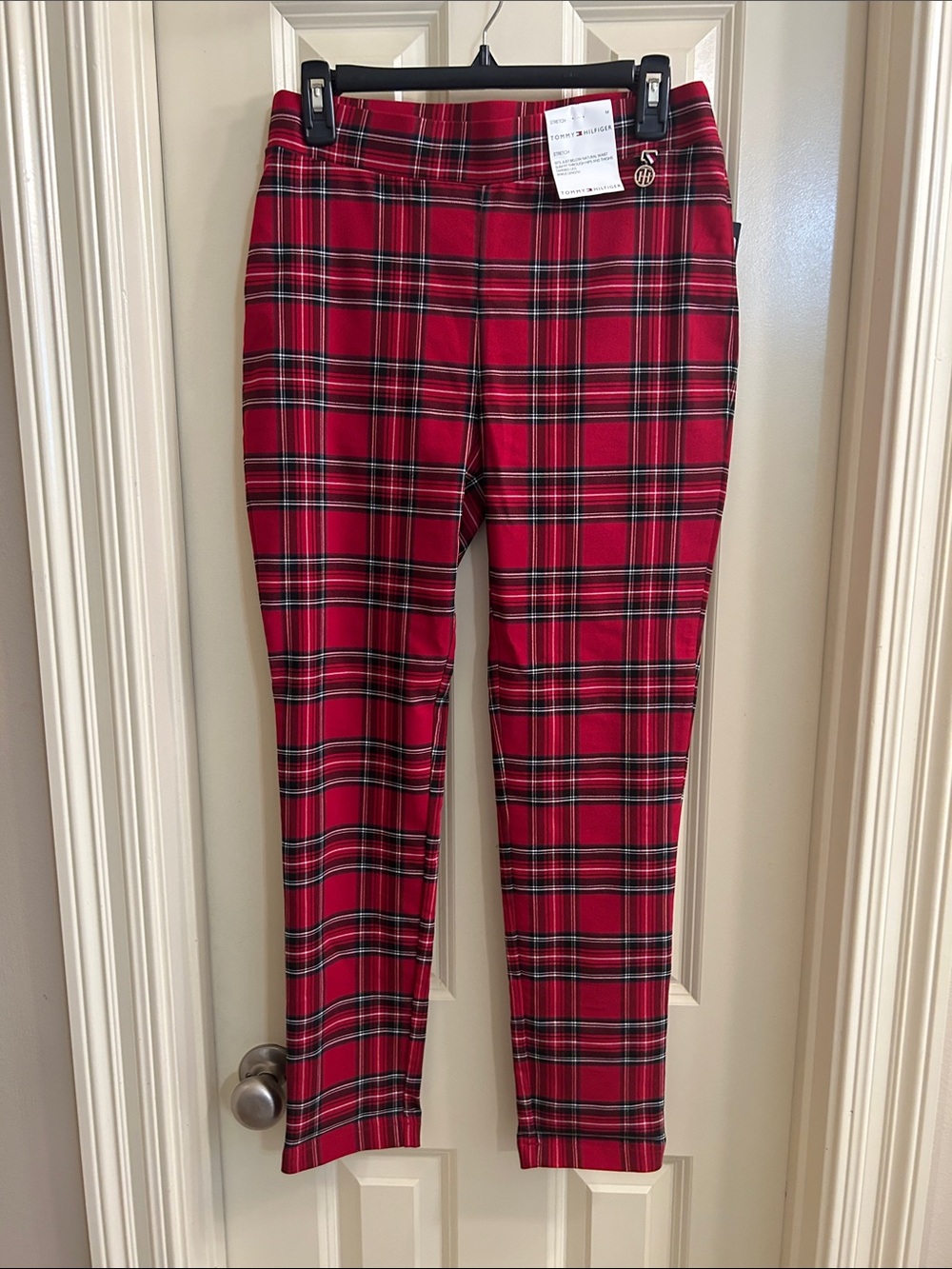 Red Plaid Tommy Hilfiger Stretch Ankle Pants